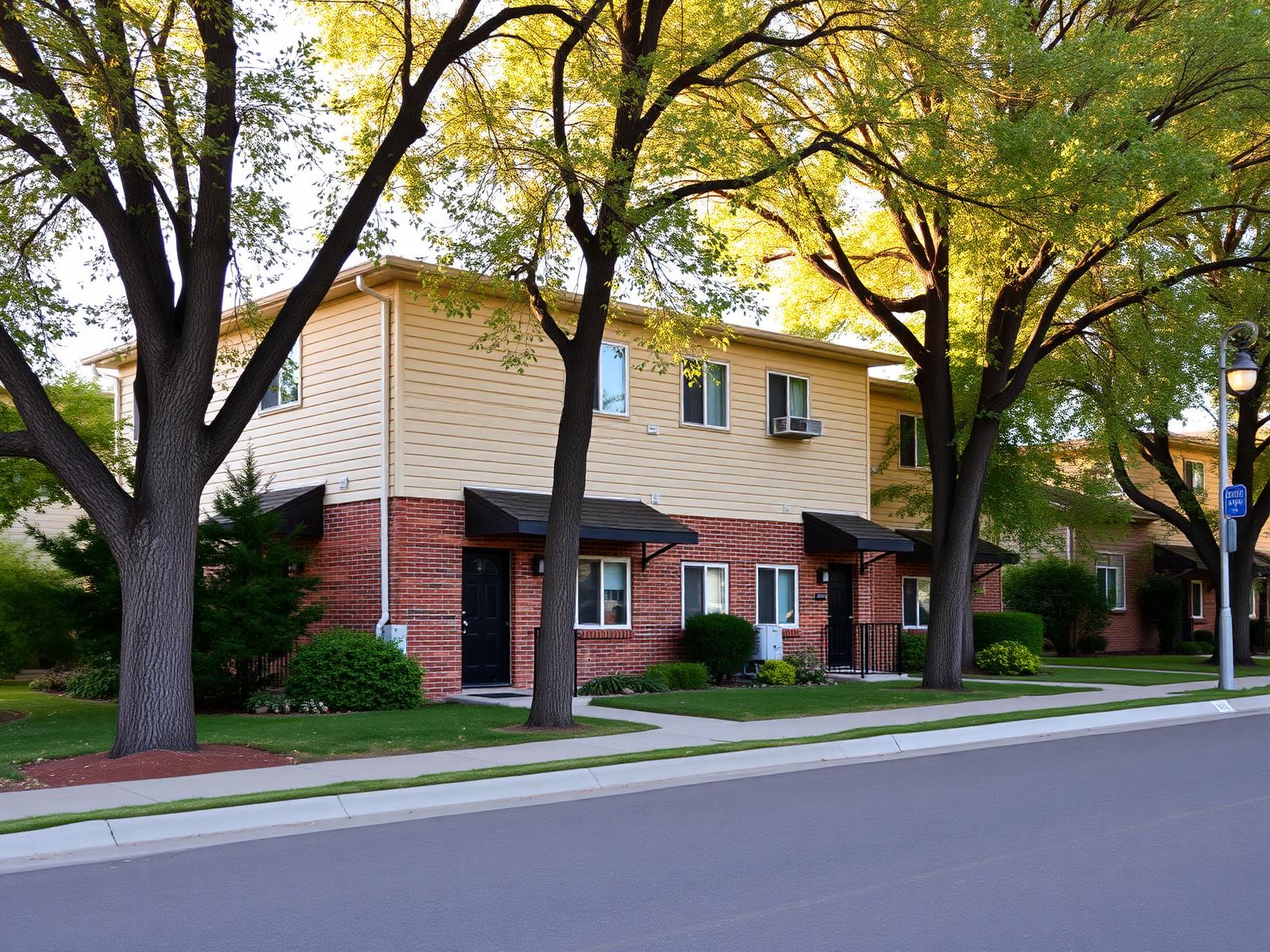 Small multifamily property on a tree-lined street