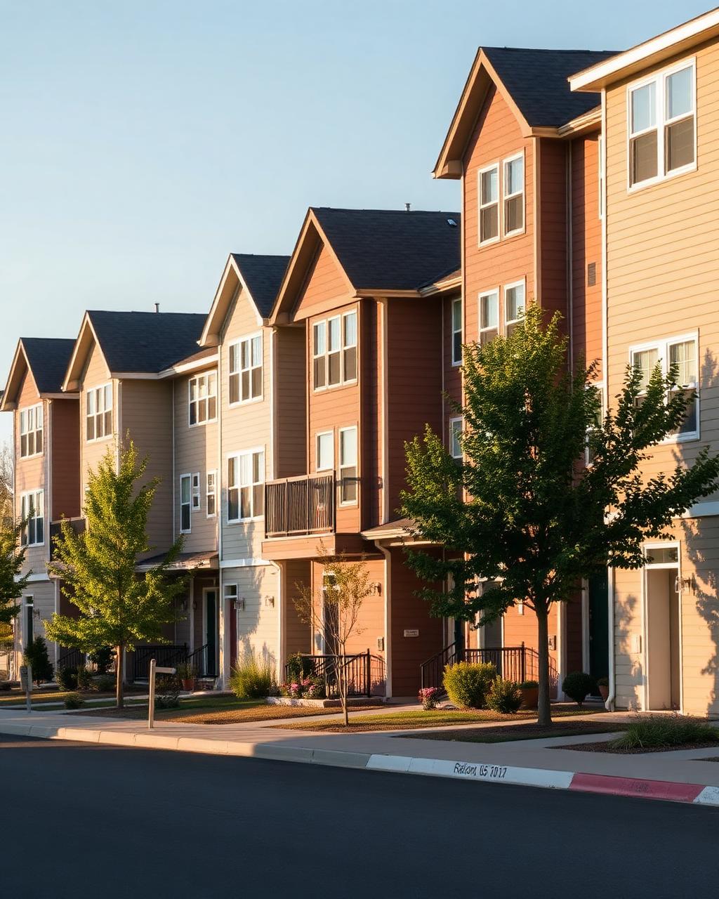 Row of townhomes on a quiet Front Range street
